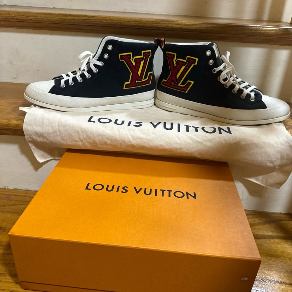 Vintage varsity Louis Vuitton sneakers. Worn 2 and realized it was too big.